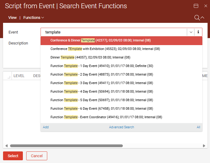 Functions - Script from event template